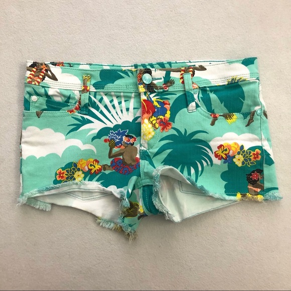 Roxy Pants - Roxy Denim Women Tropical Hawaiian Hula Girl Stretch Cut Off Jean Shorts 1 / 25